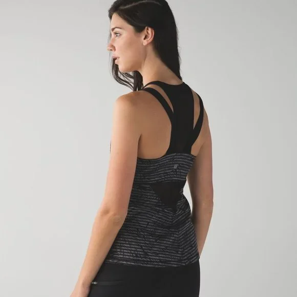 Lululemon Running In The City Tank Stripe Play Slate Black - Picture 4 of 9